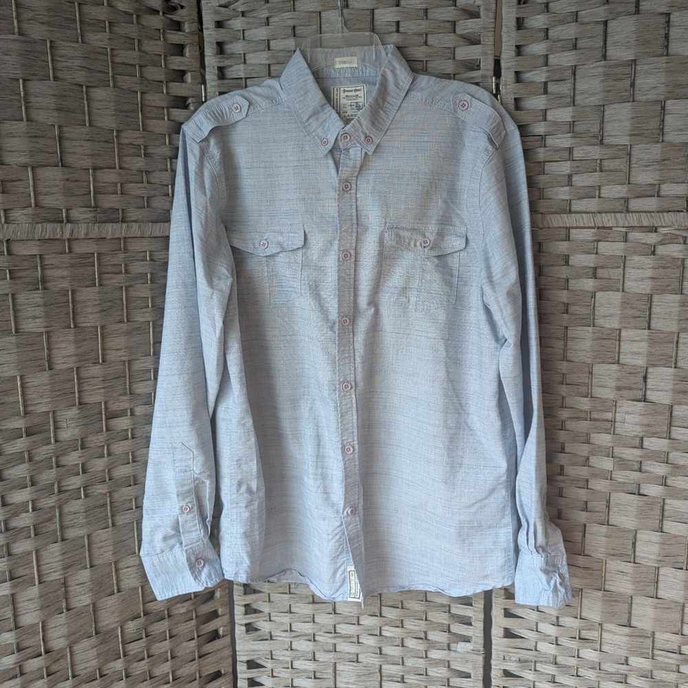 Colours Alexander Julian Button Down Blue Epaulette Utility Shirt Sz L Stretch
